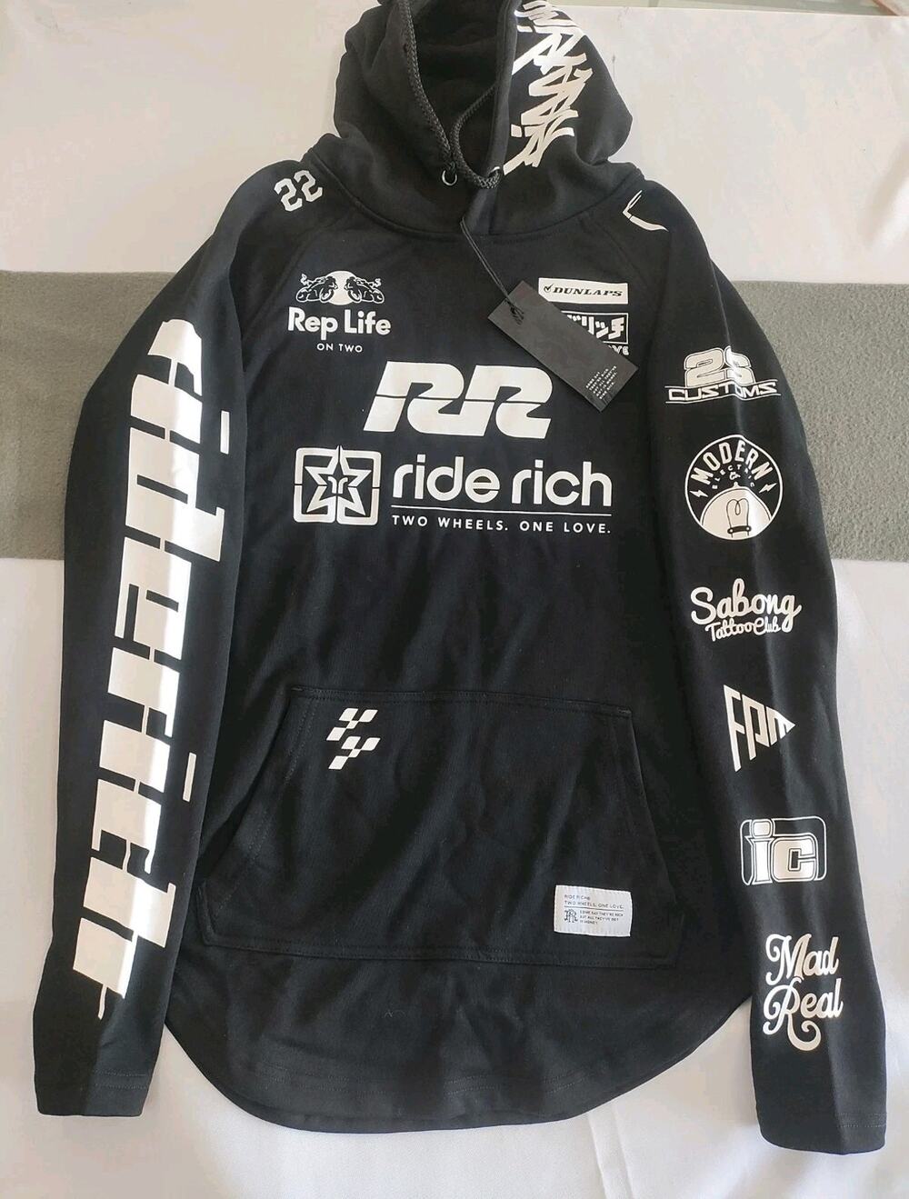 Ride Rich Graphic Hoodie Black Size Small Motorcycle Streetwear Sweatshirt